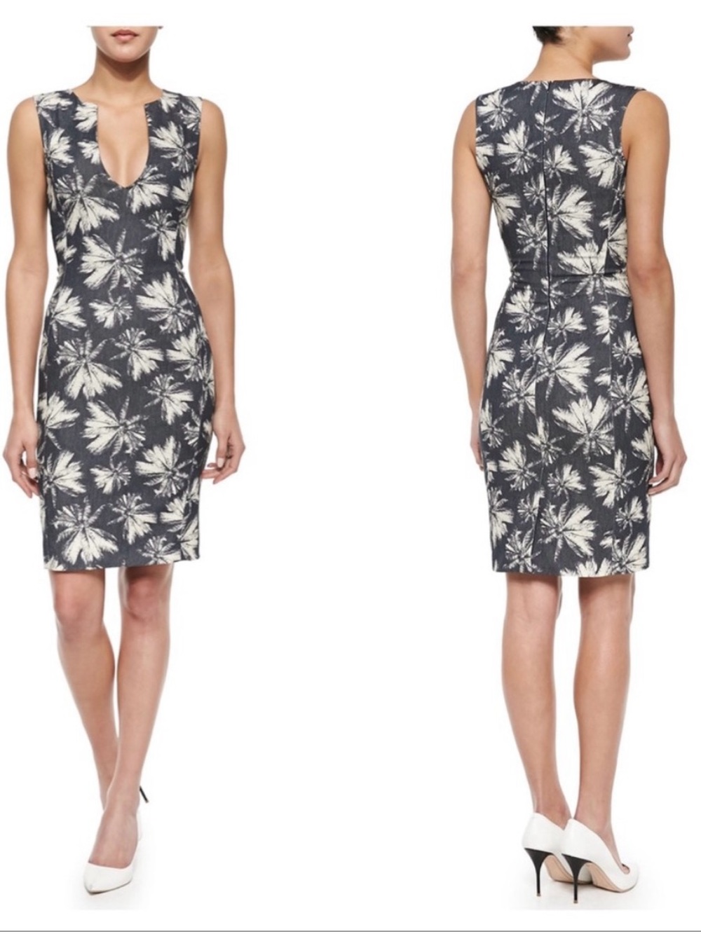 L’Agence deep blue and ecru palm print dress